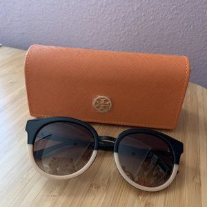 Tory Burch Black Cream Gradient Panama Sunglasses